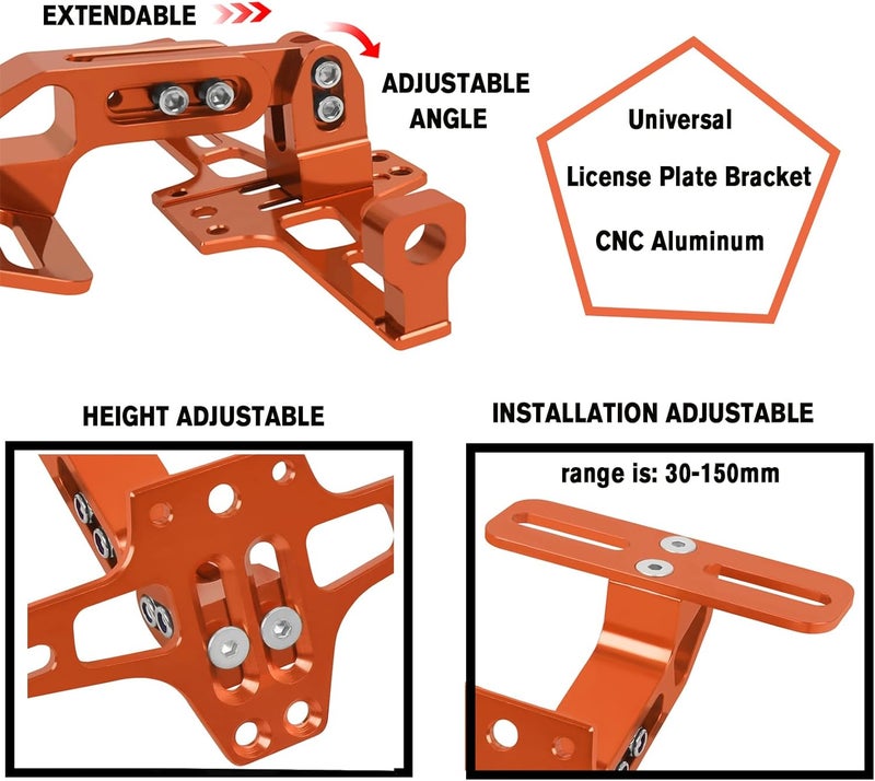 HAONEL Motorcycle License Plate Bracket Holder CNC Aluminum Orange Universal Fender Eliminator Kit with Plate Light - Image 3